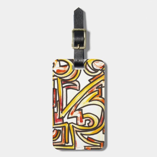 赤いオレンジ黄色ブラシストローク-近代美術 ラゲッジタグ (正面縦)