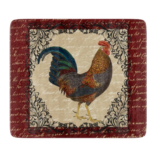 赤いオンドリのヴィンテージ カッティングボード (正面)