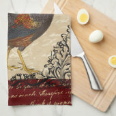 赤いオンドリのヴィンテージ キッチンタオル (四つ折り)