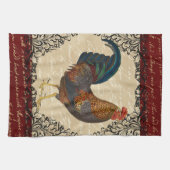 赤いオンドリのヴィンテージ キッチンタオル (横)