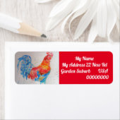 赤いオンドリの水カラー差出人住所ラベル ラベル (インサイチュ)