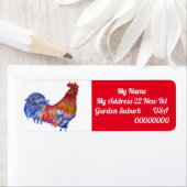 赤いオンドリの水カラー差出人住所ラベル ラベル (インサイチュ)