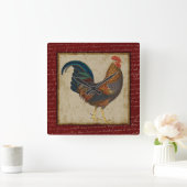 赤いオンドリ スクエア壁時計 (ホーム)