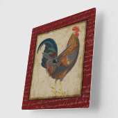 赤いオンドリ スクエア壁時計 (傾斜)