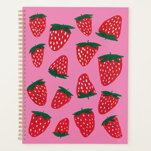 赤いオーガニックピンク色の背景の夏のイチゴ プランナー手帳 (正面)