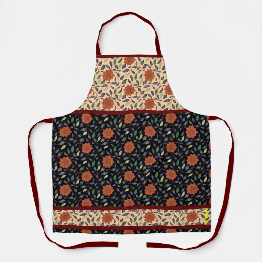 赤いオークレフラワーエプロン葉付きエプロン エプロン (正面)