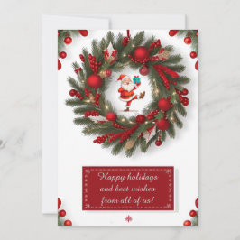 赤いオーナメントが付いたクリスマスの飾り輪 シーズンカード