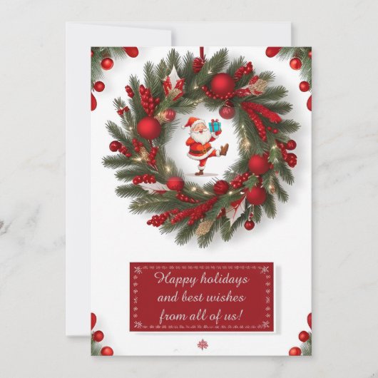 赤いオーナメントが付いたクリスマスの飾り輪 シーズンカード (正面)