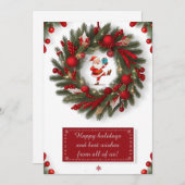 赤いオーナメントが付いたクリスマスの飾り輪 シーズンカード (正面/裏面)