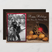 赤いオーナメントとナッツのクリスマスフォトカード シーズンカード (正面/裏面)