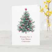 赤いオーナメントと星のクリスマスツリー カード (黄色い花)