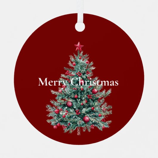 赤いオーナメントと星のクリスマスツリー メタルオーナメント (正面)