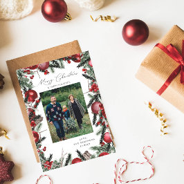 赤いオーナメントと松メリークリスマスフォト