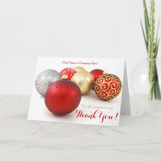 赤いオーナメントのカスタムなロゴビジネスクリスマスカード シーズンカード (正面)