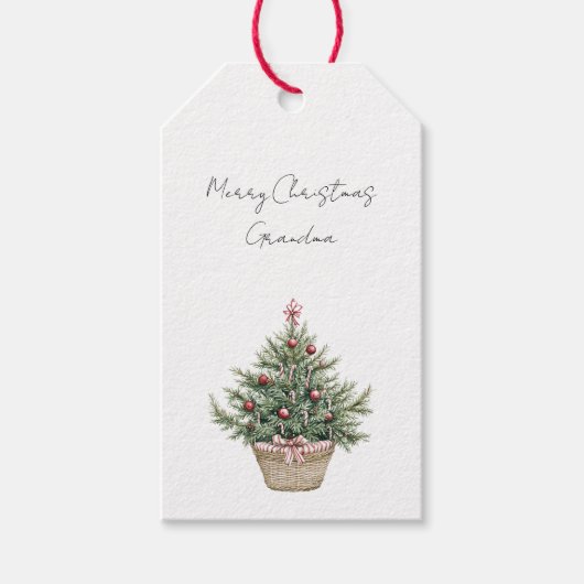 赤いオーナメントのクリスマスツリー ギフトタグ (正面)