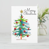 赤いオーナメントのクリスマスツリー シーズンカード (スタンド正面)