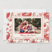 赤いオーナメントのトワル クリスマス ホリデー フォト カード (正面)