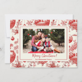 赤いオーナメントのトワル クリスマス ホリデー フォト カード