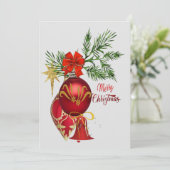 赤いオーナメントのホリデーカード シーズンカード (スタンド正面)