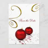 赤いオーナメントの冬の結婚式は日付を保存 案内ポストカード (正面)