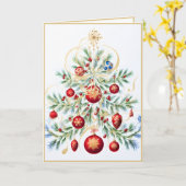 赤いオーナメントの特別なクリスマスツリー カード (黄色い花)
