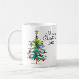 赤いオーナメントの華やかなクリスマスツリー コーヒーマグカップ