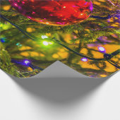 赤いオーナメントボール、青いライト ラッピングペーパー (角)