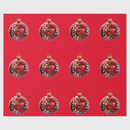 赤いオーナメントラッピング紙 ラッピングペーパー (フラット)