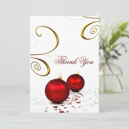 赤いオーナメント冬の結婚式サンキューカード サンキューカード (スタンド正面)