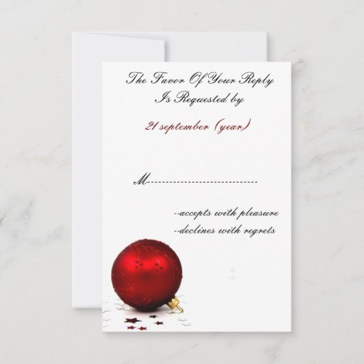 赤いオーナメント冬の結婚式rsvp標準3.5 x 5 出欠カード (裏面)