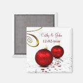 赤いオーナメント日付マグネットを保存 マグネット (正面/裏面)