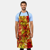 赤いオーニング生地の下に隠された交差コード エプロン (着用した状態)