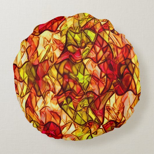 赤いオーニング生地の下に隠された交差コード ラウンドクッション (裏面)