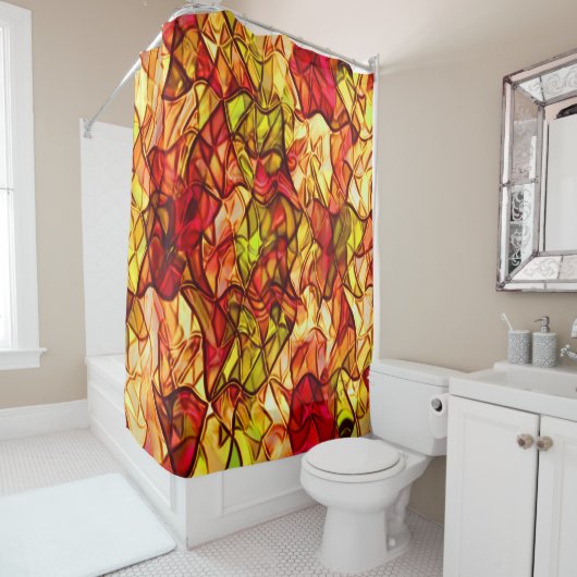 赤いオーニング生地の下に隠された交差ロープ シャワーカーテン (インサイチュ)