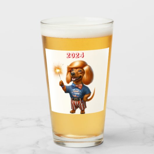赤いオールバックのダックスフント ビール タンブラーグラス (ドリンク正面)