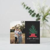 赤いカウボーイのブーツとトウヒのメリークリスマス シーズンポストカード (スタンド正面)