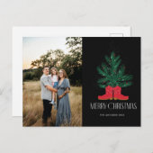 赤いカウボーイのブーツとトウヒのメリークリスマス シーズンポストカード (正面/裏面)