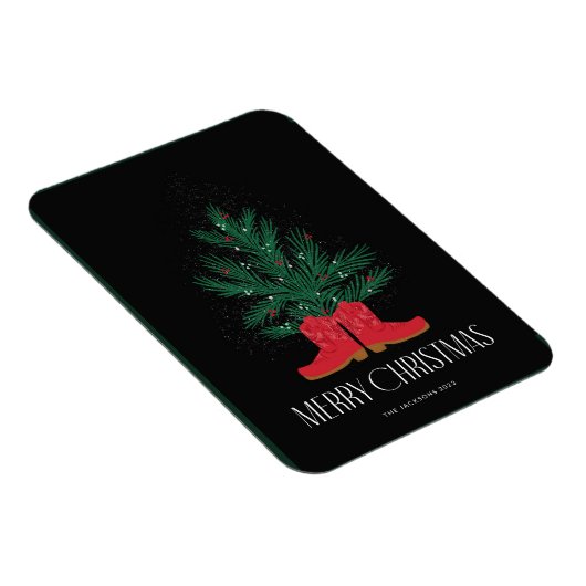 赤いカウボーイのブーツとトウヒのメリークリスマス マグネット (右側)