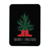 赤いカウボーイのブーツとトウヒのメリークリスマス マグネット (縦)