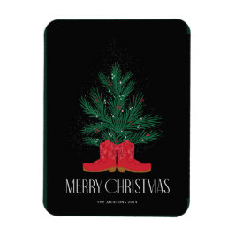 赤いカウボーイのブーツとトウヒのメリークリスマス マグネット