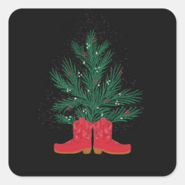 赤いカウボーイブーツとトウヒ スクエアシール