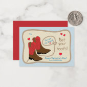 赤いカウボーイブーツウェスタンクラスルームのバレンタインデー ノートカード (正面/裏面インサイチュ)