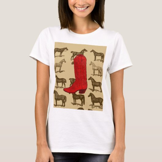 赤いカウボーイ・ブーツの馬のワイシャツ Tシャツ (正面)