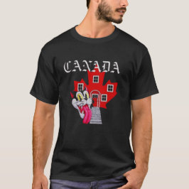 赤いカエデの葉の家と猫 Tシャツ
