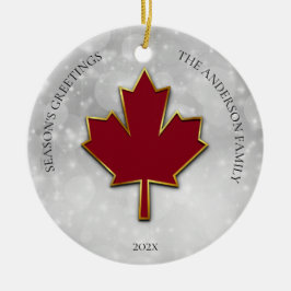 赤いカエデの葉の挨拶 セラミックオーナメント