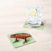 赤いカエルのコースター、野生動物のスケッチ スクエアペーパーコースター (インサイチュ)