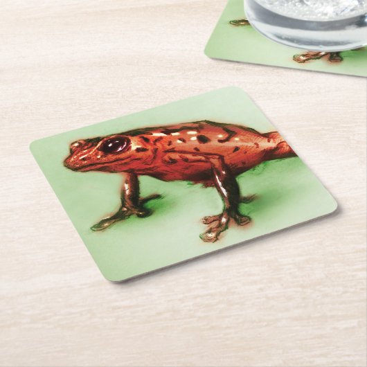 赤いカエルのコースター、野生動物のスケッチ スクエアペーパーコースター (アングル)