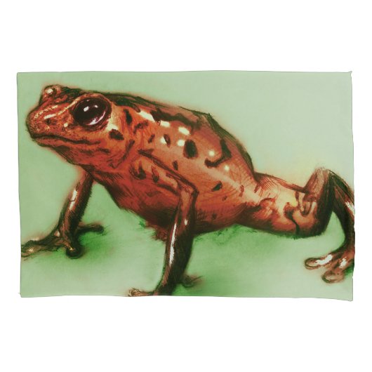 赤いカエル、緑の野生動物の現実的なスケッチ 枕カバー (正面)