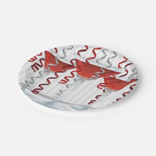 赤いカクテルとリボン ペーパープレート (アングル)