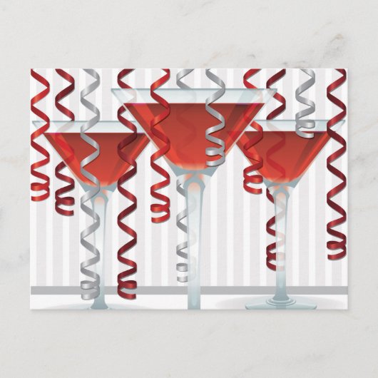 赤いカクテルとリボン ポストカード (正面)